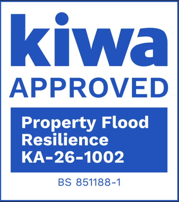 Official Kiwa BSI Kitemark logo for BS 851188-1 property flood resilience compliance